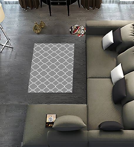 Custom Light Grey Quatrefoil Pattern,Area Rug Dining Room Home Bedroom Carpet Floor Mat 2'7" x 1'8"
