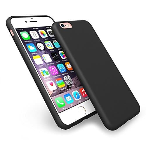ComKey iPhone 6/6s Case , Silicone Rubber Plastic Ultra Slim 0,66 mm, TPU Cover Phone Case Matte Finish Slim Profile Phone Protectors for iPhone 6/6s + FREE Tempered Glass Screen Protector (BLACK) (Black)