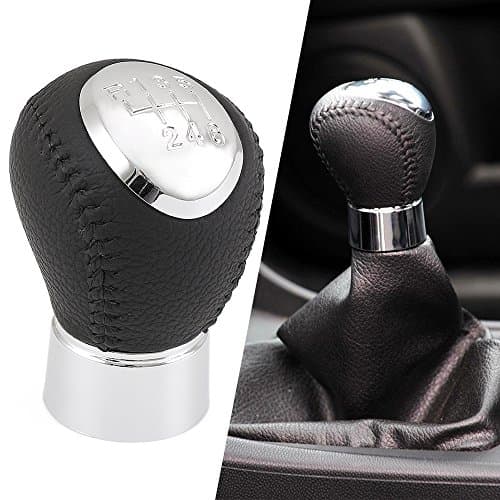 6 Speed Leather Chrome Manual Gear Shift Knob Lever Handle Head Hanball Car Styling Accessories
