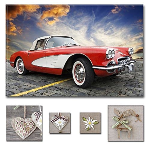 Eco Light Wall Art Canvas Bundle Exquisite Classic Chevrolet Corvette 31.5 X 47.2 Inch for Home Décor and Lovely Rustic Collage Set of 4 Artwork Modern Framed