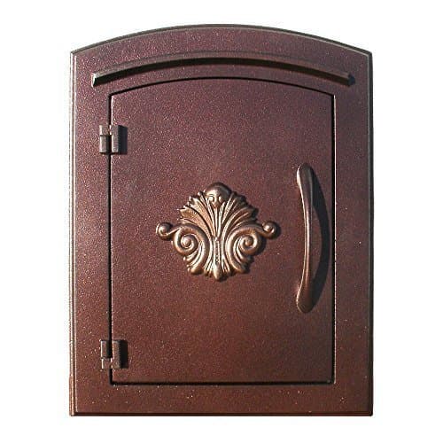 Qualarc MAN-S-1401-AC Manchester Security Drop Chute Mailbox with Decorative Scroll Logo Faceplate in Antique Copper by Qualarc