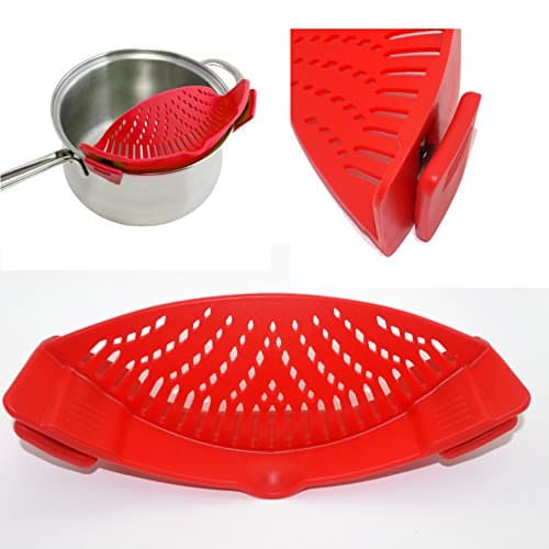Snap Silicone Clip-on Pan Strainer,Clip Strain Colander Draining.Universal Size Fit Most Pans Pots Bowls (Red)