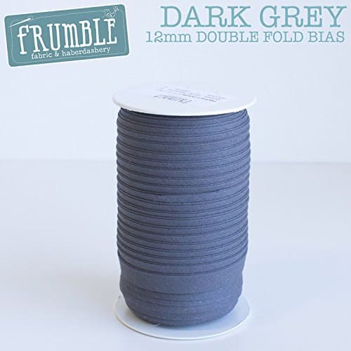 12mm Dark Grey Double Fold Bias 5m Roll - 12mm Double Fold Bias Bias Binding Bunting Tape Sewing Trim Sewing Edging