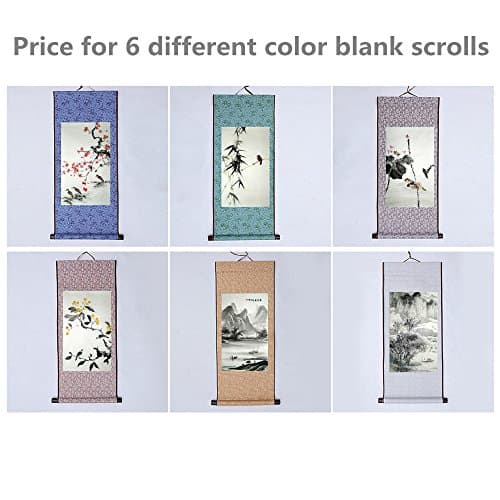JZ014 Hmay Blank Mounting Mini Hanging Wall Scroll Set for Kanji, Sumi and Chinese Calligraphy (6pcs/set, 11.8" x 27.6")