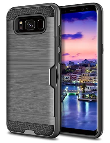 Galaxy S8 Plus Case,Cheeringary [Brushed Finish] Anti Scratch Shockproof Card Slot Holder Case Samsung Galaxy S8 Plus Case Wallet Case Rubber Bumper Protective Cover Credit Card Case for Galaxy S8 Plus(Grey)