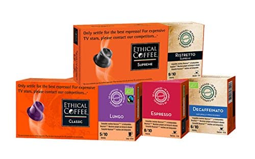 Package Basic - 100 Capsules biodegradable compatible with Nespresso - Ristretto, Lungo, Espresso, Decaf