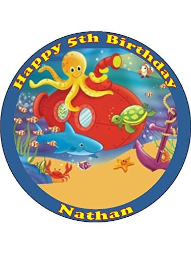 Under The Sea Edible Icing Cake Topper Circle[Please use the 'Gift Option' or the 'Contact Seller' in the 'Your Orders' section of Amazon to tell us the wording required on your topper.] (4.5 inches/11.4cms )