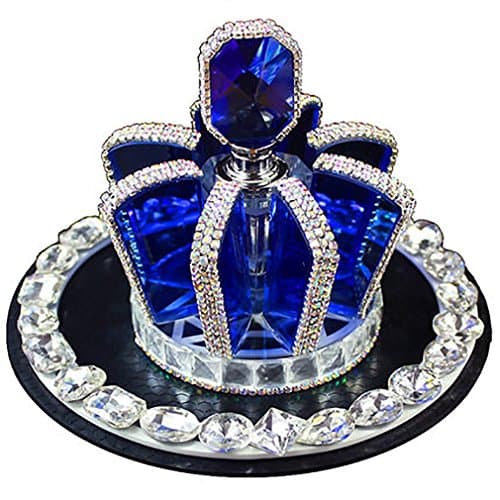 LPY-Bling Crystal Gemstone Diamond Blue Crown Design 3D Refillable Glass Air Freshener Perfume Bottle for Car / Home / Office Decoration (Bottle Only, Perfume NOT included)