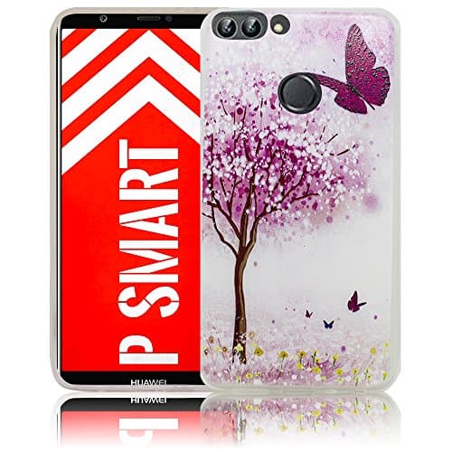 Huawei P Smart Compatible Cherry blossom tree butterflies Silicone Protective Case Protective Case Mobile Phone Case Cell Phone Case Silicone Case Case Bag Cover Bumper Case Flip