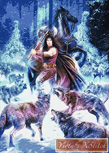 Conan with sword - fantasy wolves cross stitch kit