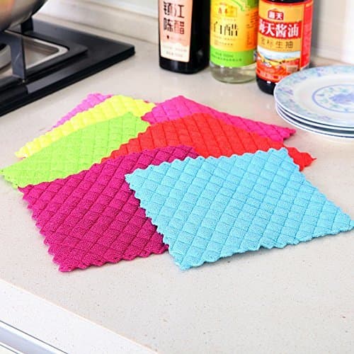 6pcs Multi Color Dishcloths: Quilted Square Sucking Thick Microfiber Cloth Dish Towel