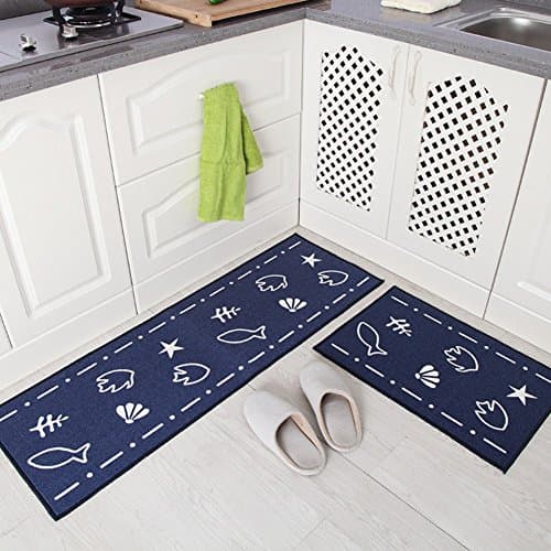 Indeedshare Kitchen Rugs Rubber Backing Decorative Non-Slip Doormat Runner Area Entrance Mats Sets 2 Pieces