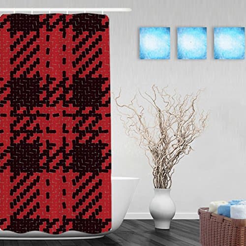 Red And Black Grid Shower Curtain Concise Seamless Knitting Pattern Prints Home Decor Shower Curtains Waterproof Mildewproof Polyester Fabric 36"x72"Inch