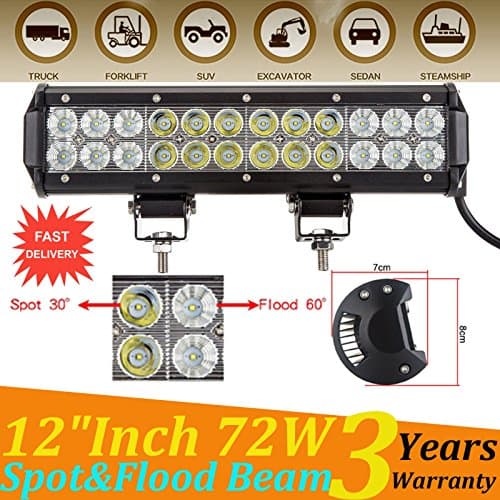 12 Inch 72 Watt Bright LED Work Light Bar For SUV/UTV/Boat/Offroad / 4WD 4X4 / Van Camper/Tractor (Spot & Flood Beam Combo - They Cannot Work Separately)