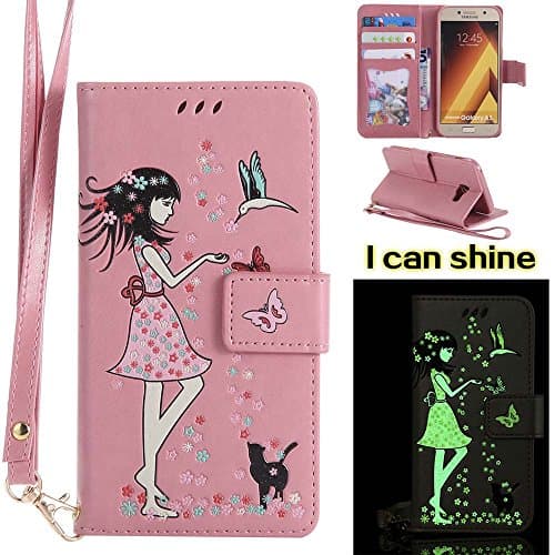 Galaxy A5 2017 Case , COOSTOREEU Premium Folio Leather Wallet Case with [Kickstand] [Card Slots] [Magnetic Closure] [Luxurious Hand Strap] Flip Notebook Cover Case for Samsung Galaxy A5 2017, Pink