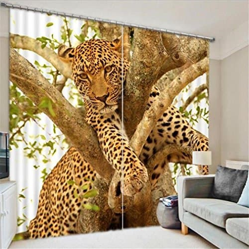 GUOW 3d Window Curtain Insulation Bedroom Decoration Tree Leopard High Shading European Printing Polyester Decorative Digital , e