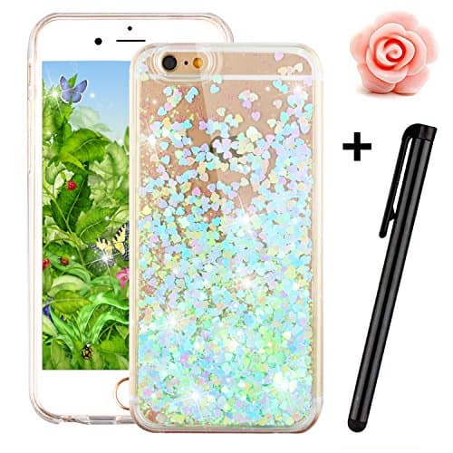 iPhone 5 5S Glitter Case,Tebeyy Transparent Clear Floating Sparkle Hearts Liquid Bling Case for iPhone SE,Luxury Cute 3D Creative Moving Love Hearts Stars Hard Protective Shell for Apple iPhone SE/5 5S-Blue Love
