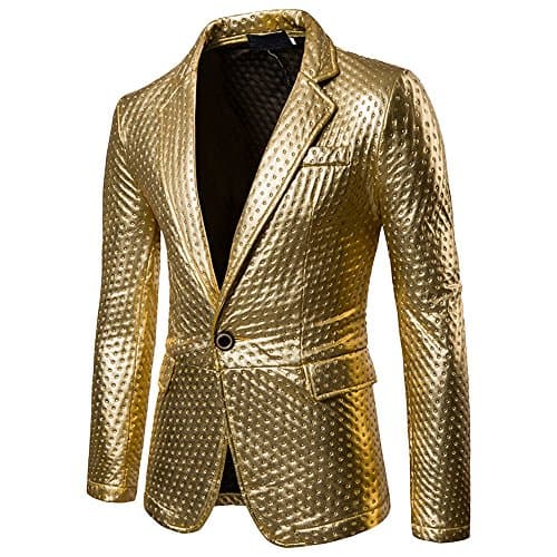 Dihope Mens Slim Fit Shiny Metallic Single Button Suit Jacket Night Club Blazer