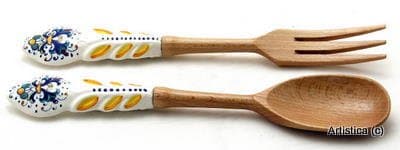 RICCO DERUTA - Wood with Hand Painted Ceramic Handle (Pair/Set)