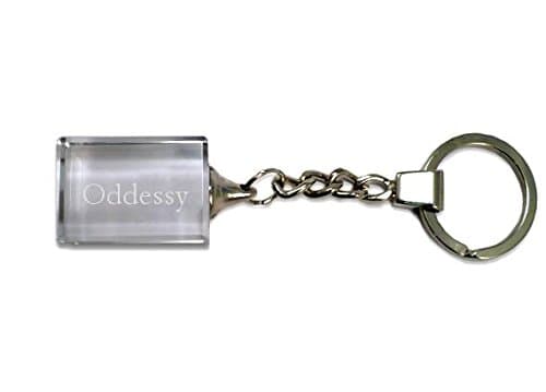Laser Engraved Glass Custom Keychain with text Oddessy (first name/surname/nickname)