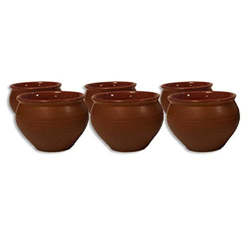 A Krazy Mug Earthen Glazed Ceramic Terracotta Small Reusable Kullad Tea Cups - Set of 6