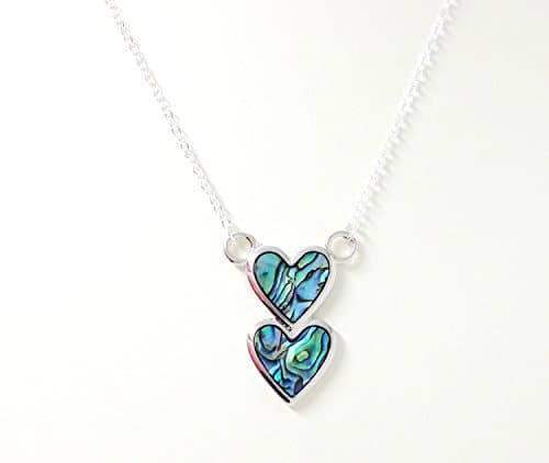 Paua Shell Pendant Necklace - Two Hearts