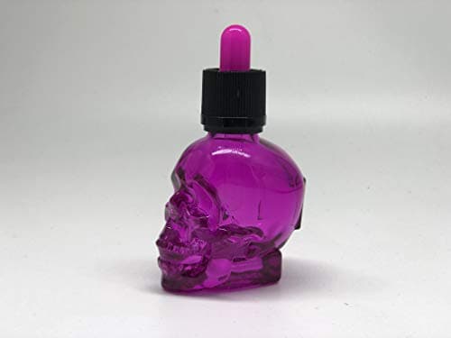30ml Skull Empty Dropper Bottle for e-Liquid Oil Essence Perfume Bitter. Lead-Free Environmental Glass Bottle, Transparent Dropper with childproof Plastic Cap & Rubber Nipple. (Grape Purple)