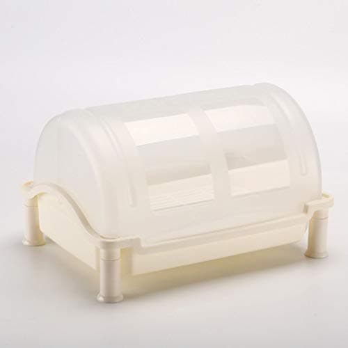 Dish Rack, Drain Rack Plastic Tableware Rack with Lid Tableware Storage Dish Drainer for Kitchen Countertop-One Layer of White
