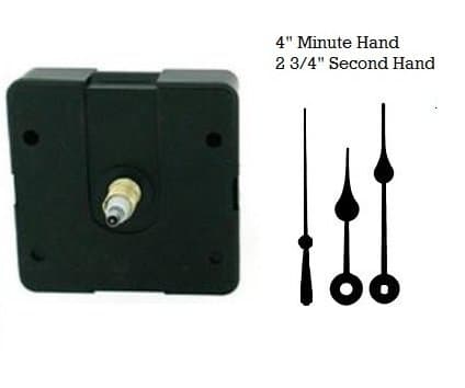 Quartz Clock Mechanism Movement Kit with 4" Black Spade Hands for Dials up to 1/4" (11/16" Shaft for 1/4" dial)