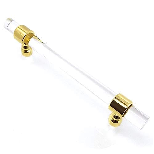 MOODSCUS 3.75" 5" 6.3" Lucite Drawer Pull Acrylic Gold Clear Dresser Pulls Cabinet Door Handles Bar Pull Knobs Bathroom Handle Hardware 96 128 160 mm,5.0"holetohole