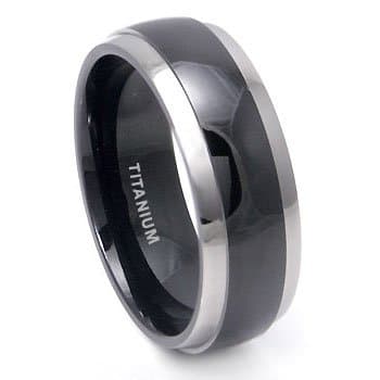 Black Titanium Wedding Band Ring with Grey Titanium Edge Sz 11.0 SN#d030