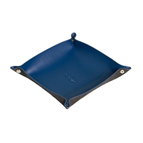 Rustic Leather Catchall Change Key Wallet Coin Box Leather Tray Storage Valet Handmade Traveling fold able Leather Tray easy Organize Your Small Watch and Necklace Ring and more (Blue Large)