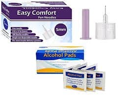 Easy Comfort Pen Needles &amp; Alcohol Prep Pads Bundle (31Gx3/16" (5mm))