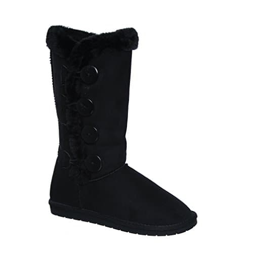 Tina/02 Plain Color Four Button Fur Lined Mid-calf Snow Boots (9, black)