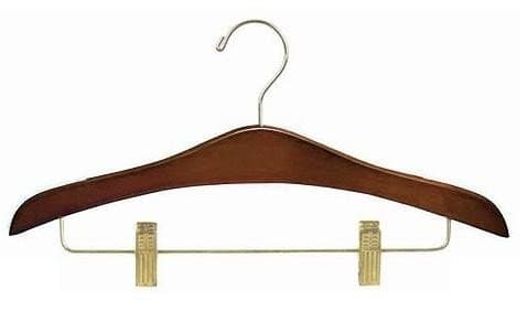 Walnut Decorative Combination Hanger w/ Clips [ Bundle of 25 ]