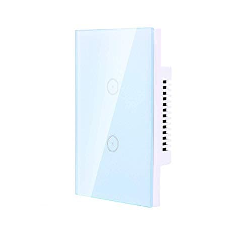 Home Smart Wifi Light Switch, Smartphone App Control 2 Switches in 1 Gang Wall Box US Standard Touch Sensitive Glass Panel,Combination Switch Compatible with Alexa, Neutral Wire Required
