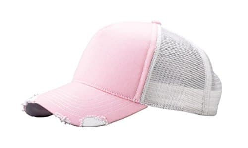 G Men's Distressed Mesh Trucker Cap (Pink White)