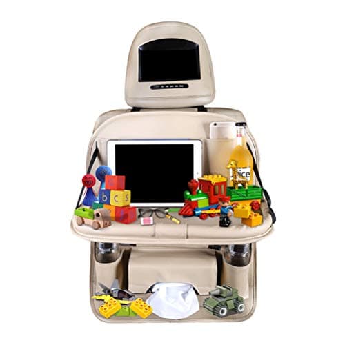 Moyad Car Back seat Organizer with Foldable Table Tray-PU Leather Seat Back Protector-Universal Use Car Backseat Storage for Kids.