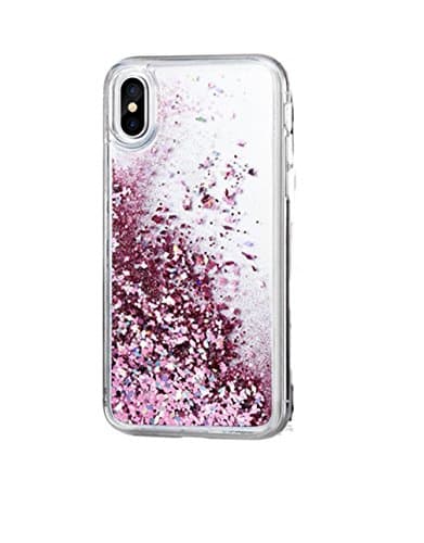 Iphone X Case Liquid Glitter Floating Rose Gold Pink Protective Bling Sparkle Quicksand Bumper Case Pretty Phone Case