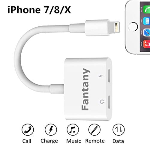 [Upgraded Version] Apple iPhone 7 Splitter &amp; Adapter, Fantany Premium iPhone 7 Adapter Charge and Headphone, 2 in 1 Lightning Adapter for iPhone 7 / 7 Plus / 8 / X, Support Call / Audio + Charge