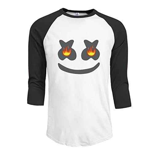 Marshmello Face Fire Men's 3/4 Sleeve Raglan baseball Tee M Black