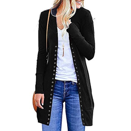 Women's Solid Long-Sleeved Button Cardigan Loose Knit Jacket Coat