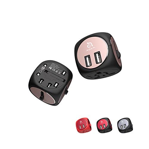 Universal USB Converter Adapter - Plug in Wall Outlet for Power - Dual USB for International Travel - Charge Cell Phone in Europe, USA, UK, AU & More - Omnia TA502 Black/Rose Gold