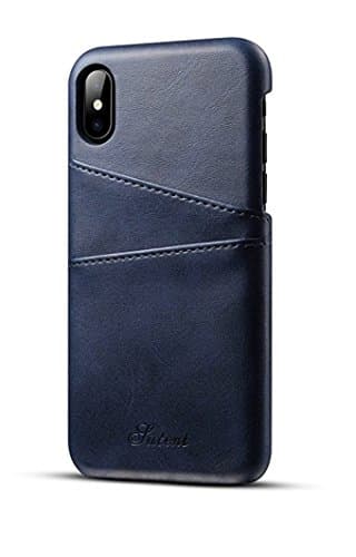 [WIRELESS CHARGING] iPhone X/iPhone 10, 5.8 inches, Wallet Phone Case, Slim PU Leather Back Case Cover With Credit Card Holder for Men &amp; Women (Blue)