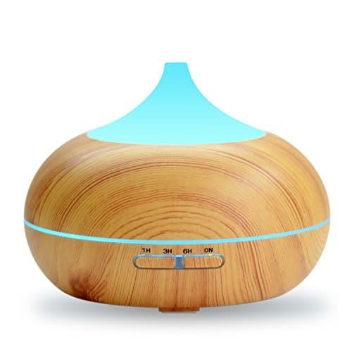 500ml Aroma Essential Oil Diffuser with 2 Water Tanks, DAVIKERY Ultrasonic Cool Mist Humidifier - 7 Color Light Changing for Yoga Spa Home Office Room - Wood Grain