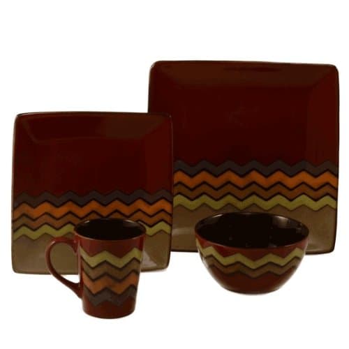 412003 Thalia Square Coupe Stoneware 16-Piece Dinnerware Set, Dark Red, Service for 4