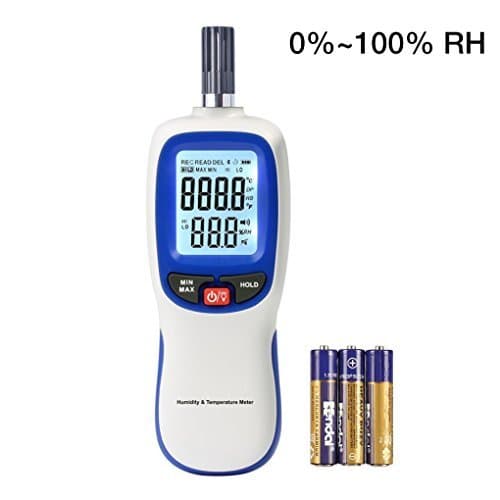 Digital Thermometer Hygrometer, Portable Handheld Humidity and Temperature Moisture Meter Tester Gauge with LCD Backlight, Wet Bulb / Dew Point Temperature Detector for Indoor and Outdoors