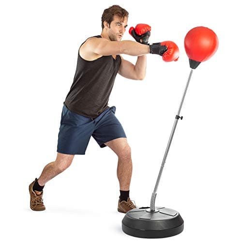 Tech Tools Boxing Ball Set with Punching Bag, Boxing Gloves, Hand Pump & Adjustable Height Stand - Strong Durable Spring Withstands Tough Hits for Stress Relief & Fitness