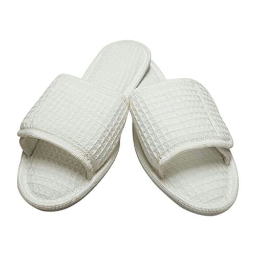 Large Cotton Waffle Spa Slipper, White (8.5-10)