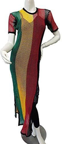 Big Dawg Special Ladies Riana Rasta Striped Side Split String Knitted Maxi Dress (M/L)